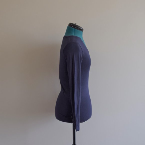 Long Sleeve Tight Bodycon Navy Blue Shirt Top - Picture 3 of 6